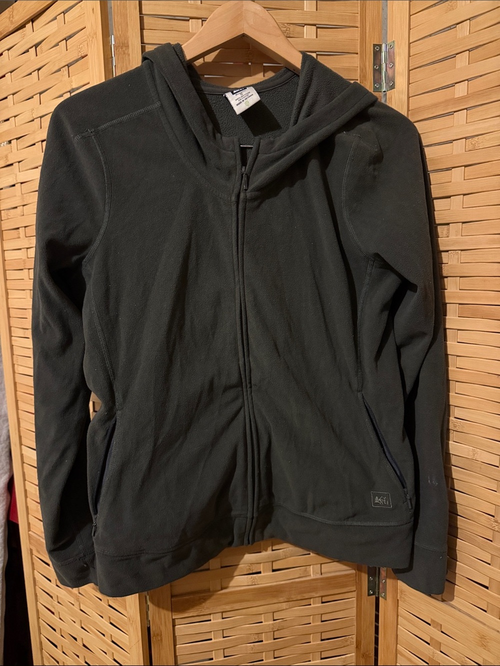 REI Gray Hooded Full-Zip Fleece Jacket